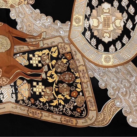 Hermes Silk Scarf in Black, Tan, Gold and White - Picture 5 of 6